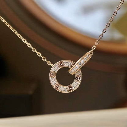 [Love Lucky]LOVE 7.6MM NECKLACE ROSE GOLD AND SILVER  FULL DIAMOND