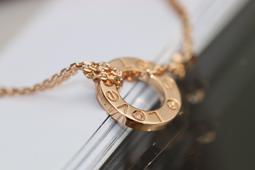 [Love Lucky]LOVE NECKLACE ADJUSTABLE ROSE GOLD 2 DIAMOND