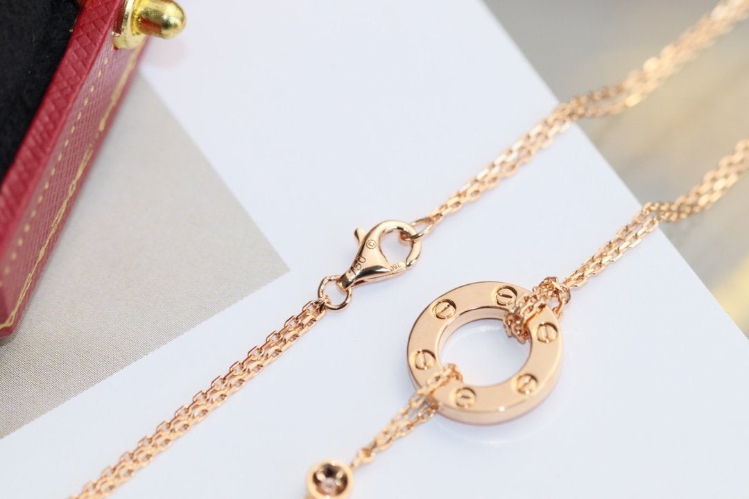 [Love Lucky]LOVE NECKLACE ADJUSTABLE ROSE GOLD 2 DIAMOND