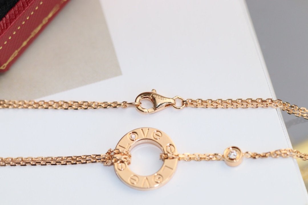 [Love Lucky]LOVE NECKLACE ADJUSTABLE ROSE GOLD 2 DIAMOND