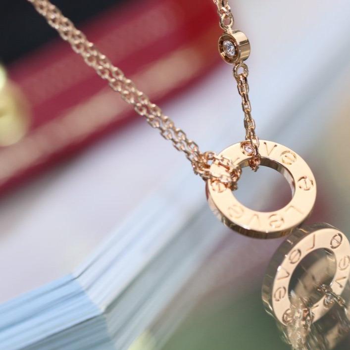 [Love Lucky]LOVE NECKLACE ADJUSTABLE ROSE GOLD 2 DIAMOND