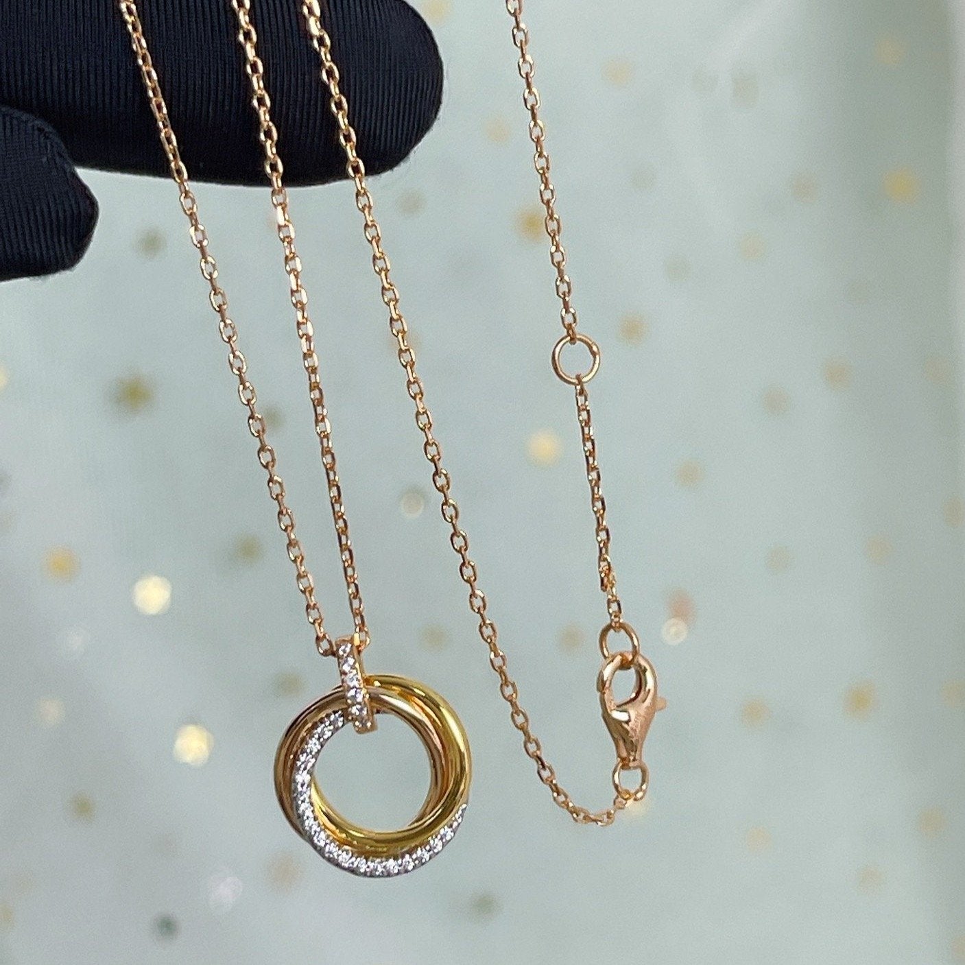 [Love Lucky]TRINITY NECKLACE SILVER GOLD PINK GOLD DIAMONDS