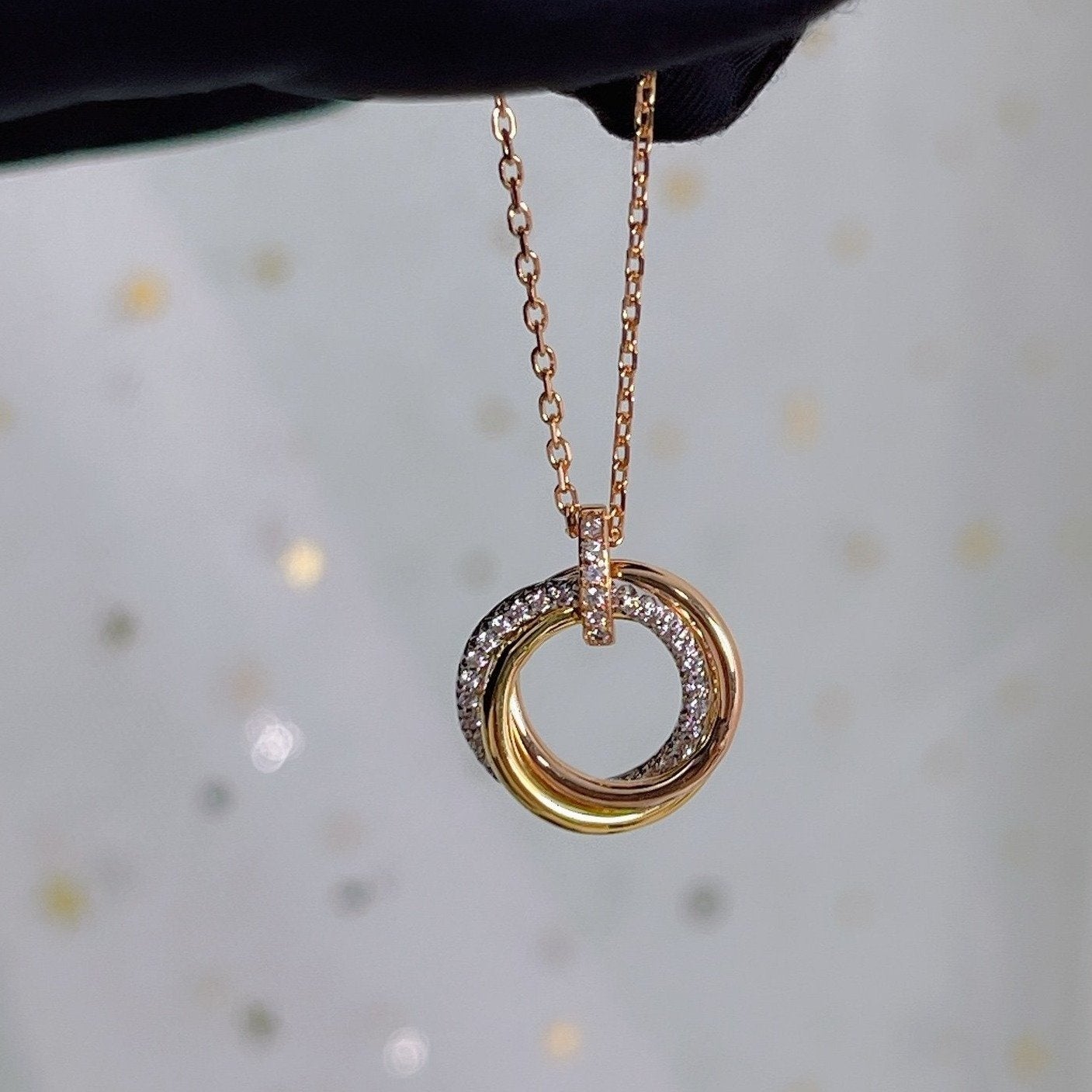 [Love Lucky]TRINITY NECKLACE SILVER GOLD PINK GOLD DIAMONDS