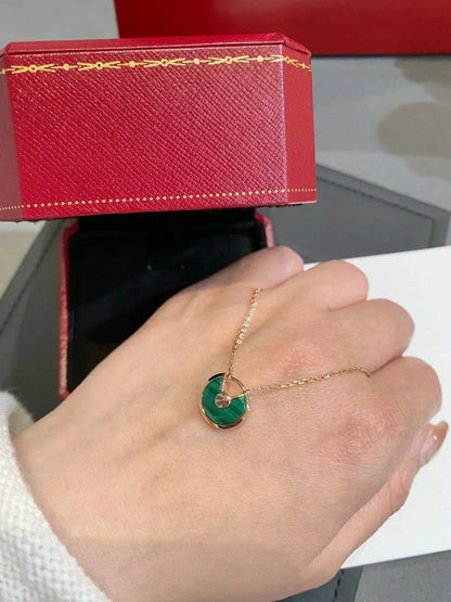 [Love Lucky]AMULETTE ROSE GOLD MALACHITE NECKLACE