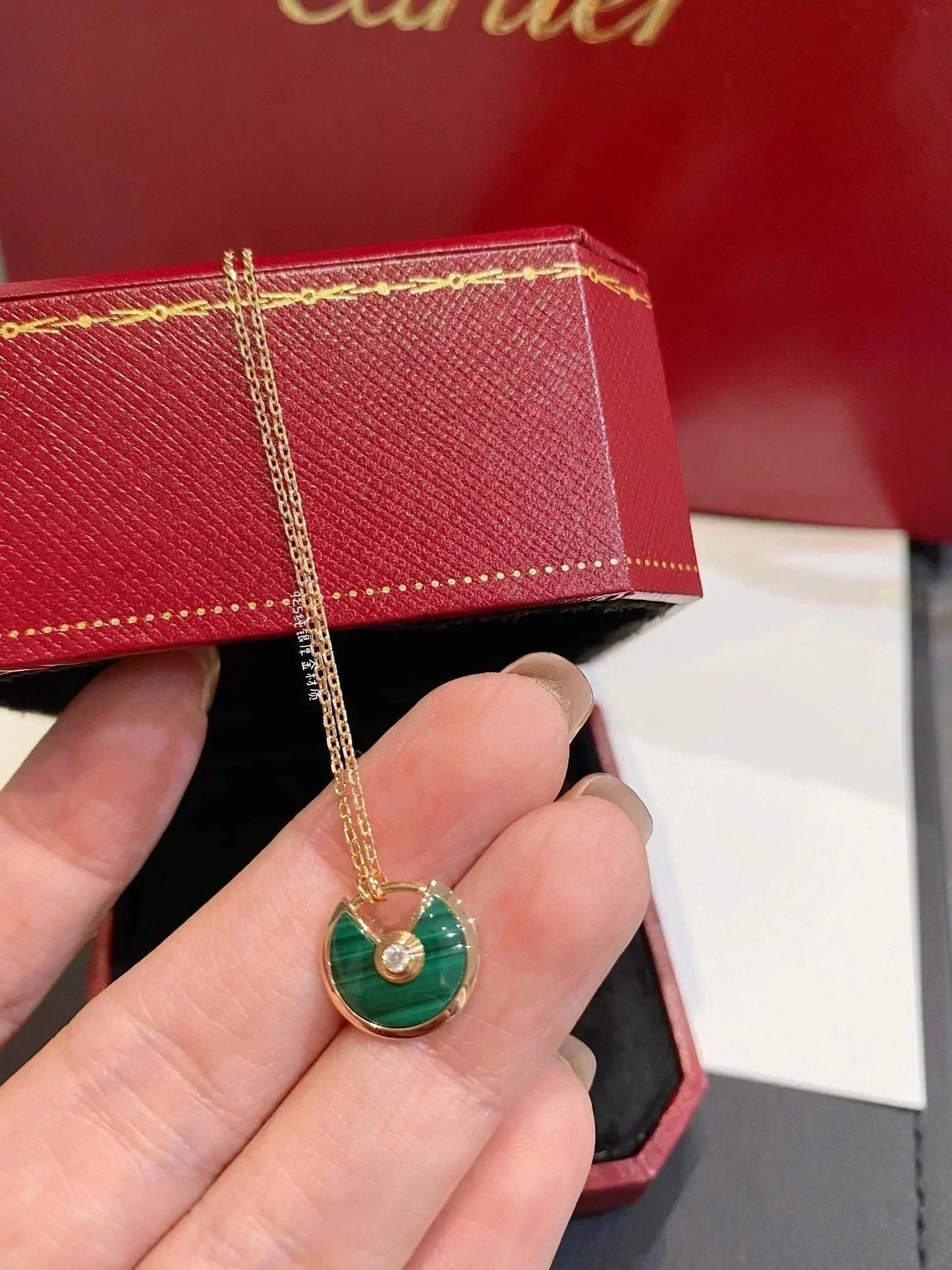 [Love Lucky]AMULETTE ROSE GOLD MALACHITE NECKLACE
