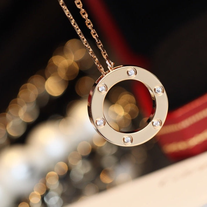 [Love Lucky]LOVE NECKLACE 16MM 6 DIAMONDS PINK GOLD
