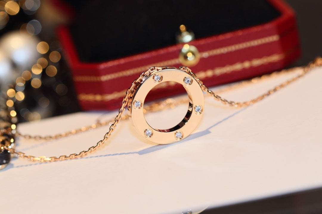 [Love Lucky]LOVE NECKLACE 16MM 6 DIAMONDS PINK GOLD