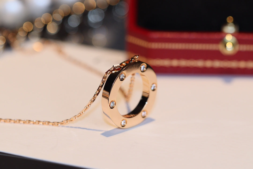 [Love Lucky]LOVE NECKLACE 16MM 6 DIAMONDS PINK GOLD