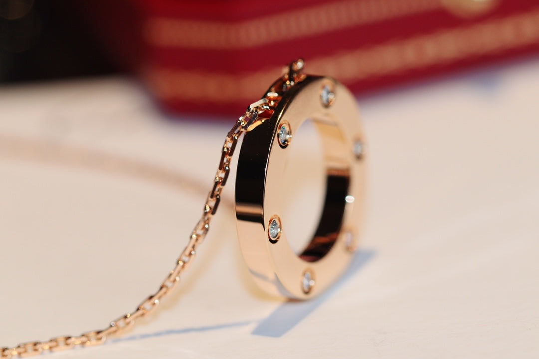 [Love Lucky]LOVE NECKLACE 16MM 6 DIAMONDS PINK GOLD