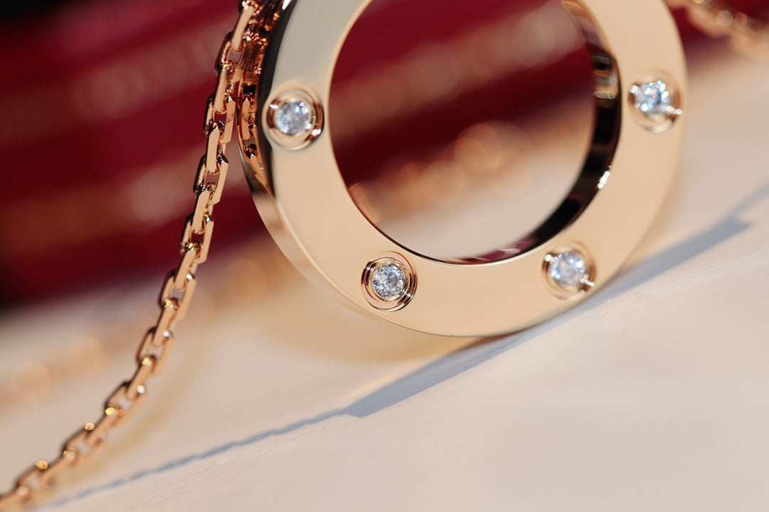 [Love Lucky]LOVE NECKLACE 16MM 6 DIAMONDS PINK GOLD