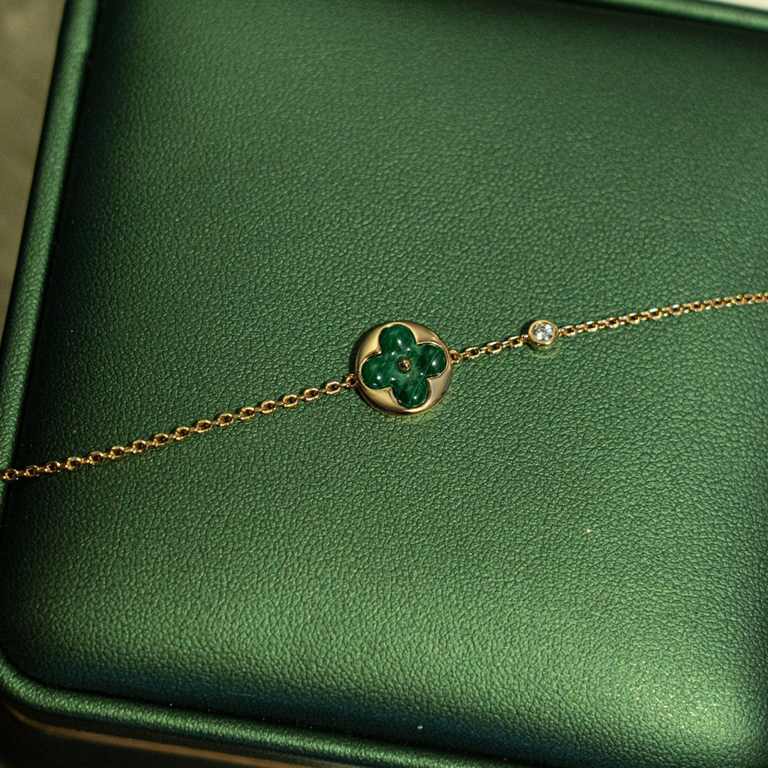 [Love Lucky]SUN MALACHITE 1 DIAMOND PINK GOLD BRACELET