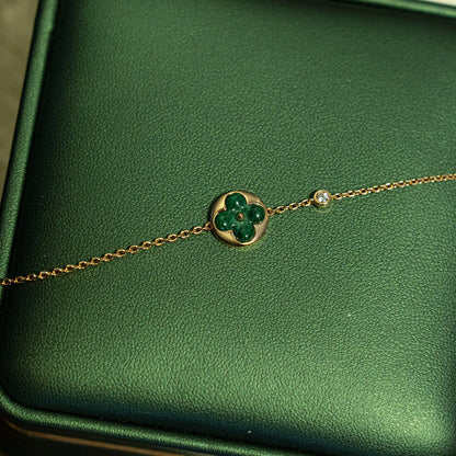 [Love Lucky]SUN MALACHITE 1 DIAMOND PINK GOLD BRACELET