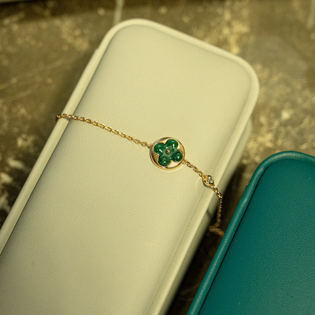 [Love Lucky]SUN MALACHITE 1 DIAMOND PINK GOLD BRACELET