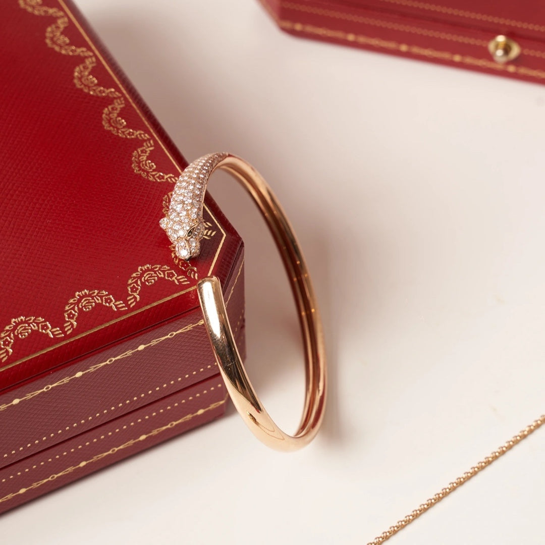[Love Lucky]PANTHERE ROSE GOLD DIAMOND OPEN BRACELET