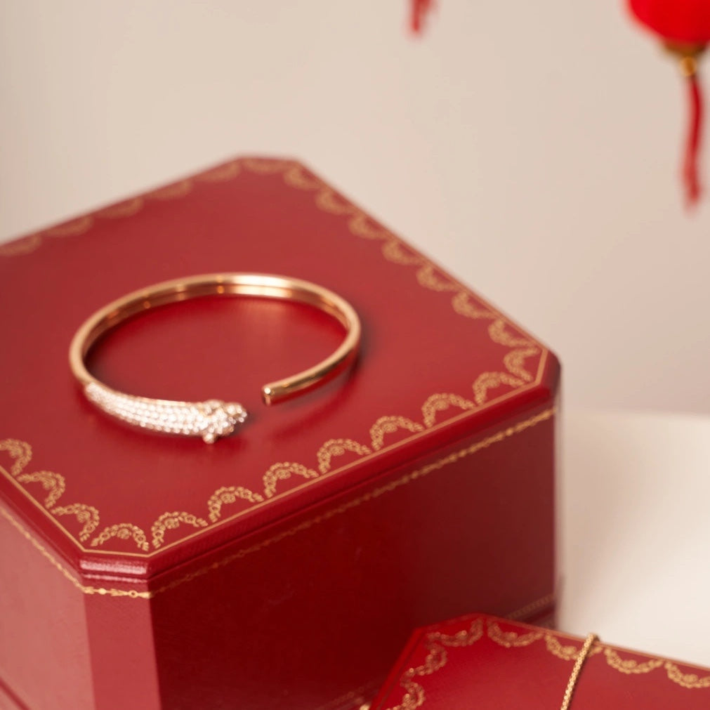 [Love Lucky]PANTHERE ROSE GOLD DIAMOND OPEN BRACELET