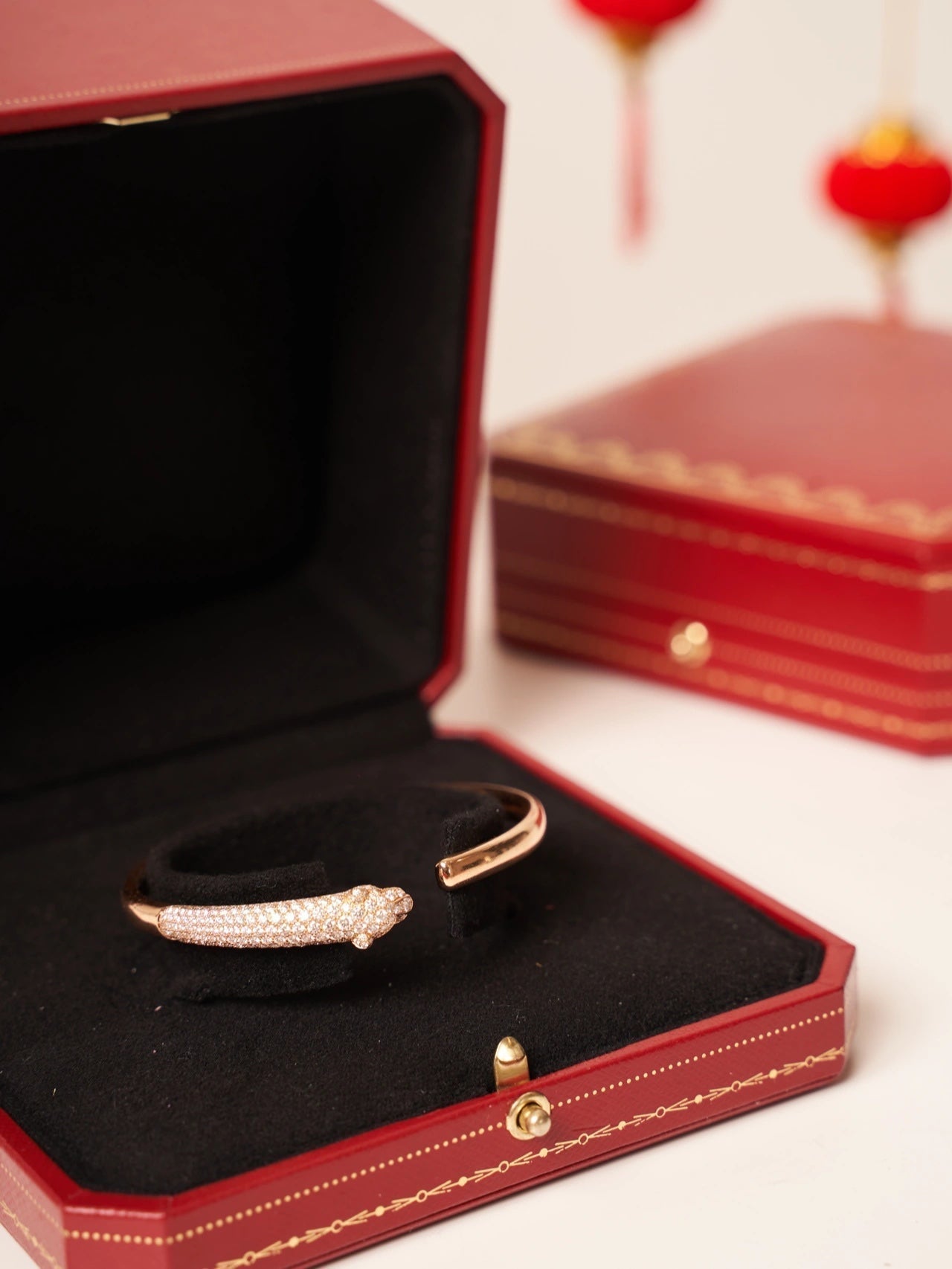 [Love Lucky]PANTHERE ROSE GOLD DIAMOND OPEN BRACELET