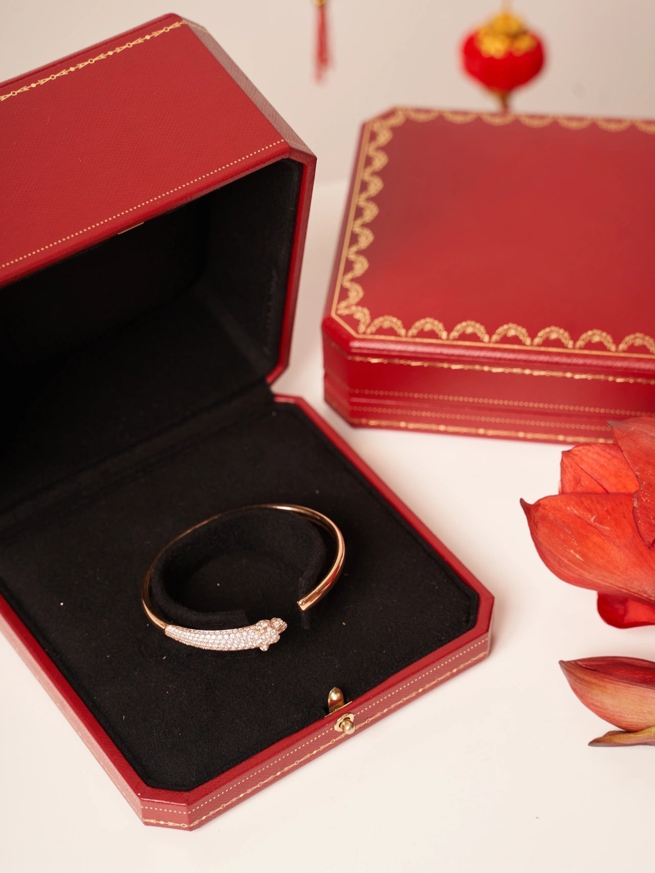 [Love Lucky]PANTHERE ROSE GOLD DIAMOND OPEN BRACELET