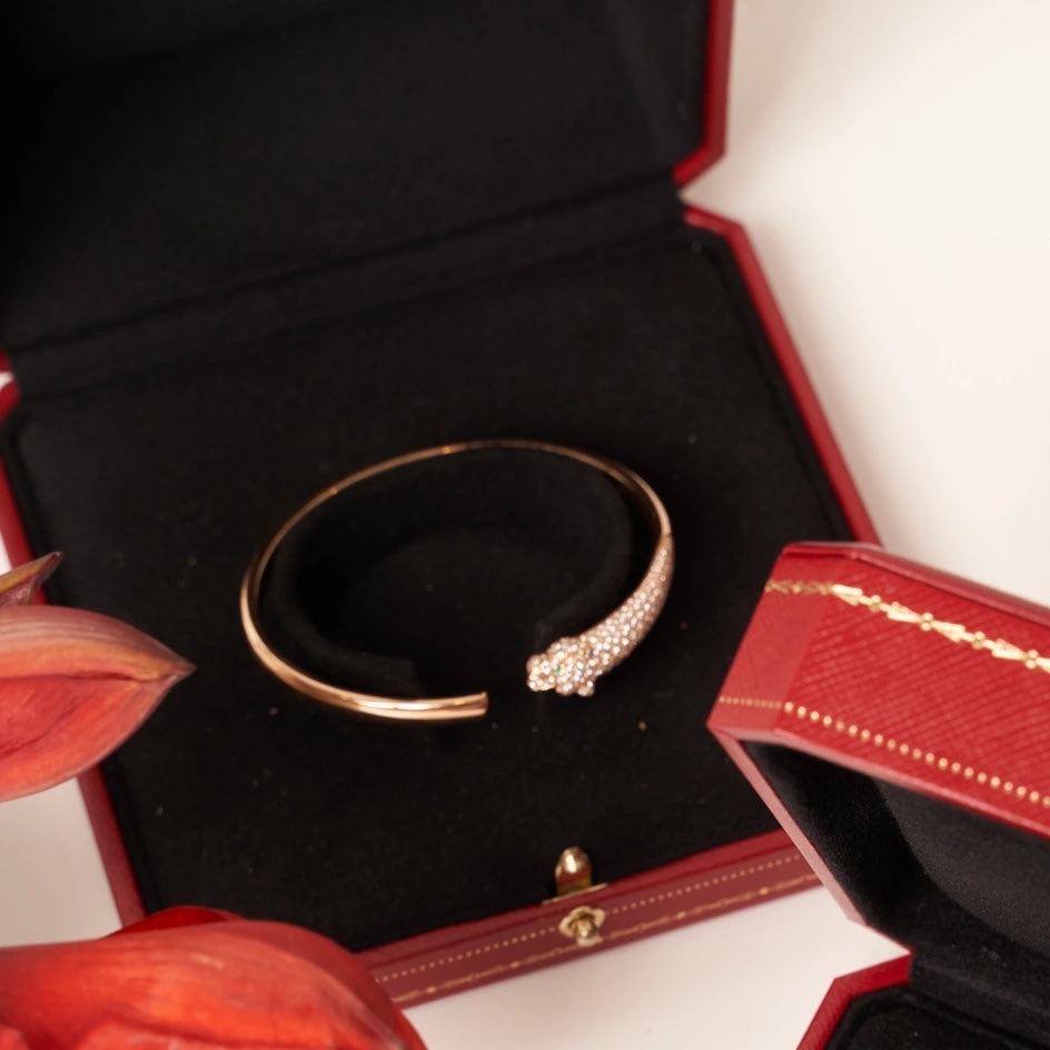 [Love Lucky]PANTHERE ROSE GOLD DIAMOND OPEN BRACELET