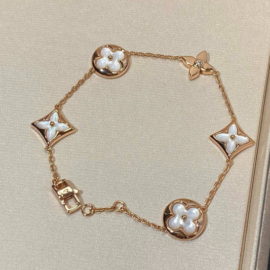 [Love Lucky]STAR AND SUN 5 MOTIF MOP PINK GOLD BRACELET