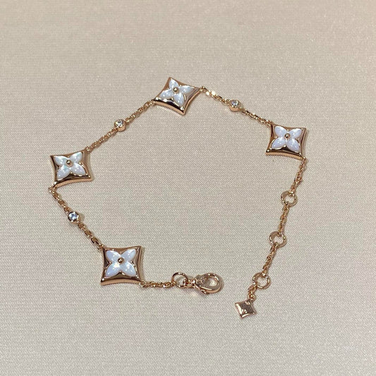 [Love Lucky]STAR 4 MOTIF MOP DIAMOND PINK GOLD BRACELET