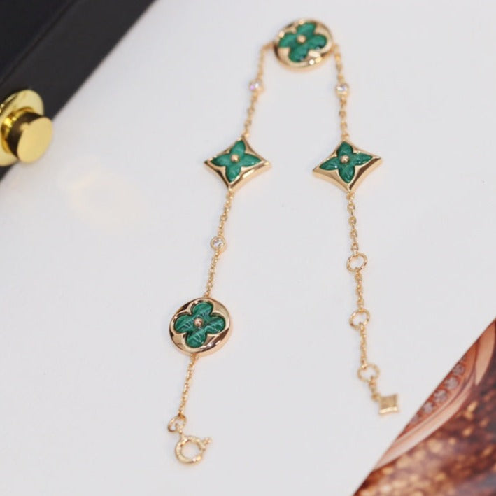 [Love Lucky]STAR AND SUN 4 MOTIF PINK GOLD MALACHITE BRACELET