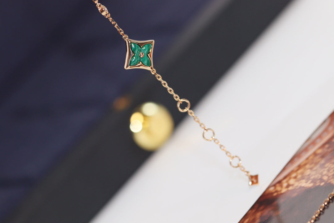 [Love Lucky]STAR AND SUN 4 MOTIF PINK GOLD MALACHITE BRACELET
