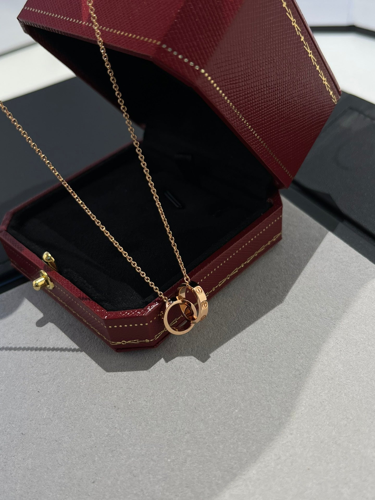 [Love Lucky]LOVE NECKLACE DOUBLE RING PINK GOLD
