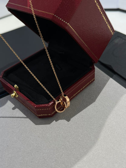 [Love Lucky]LOVE NECKLACE DOUBLE RING PINK GOLD