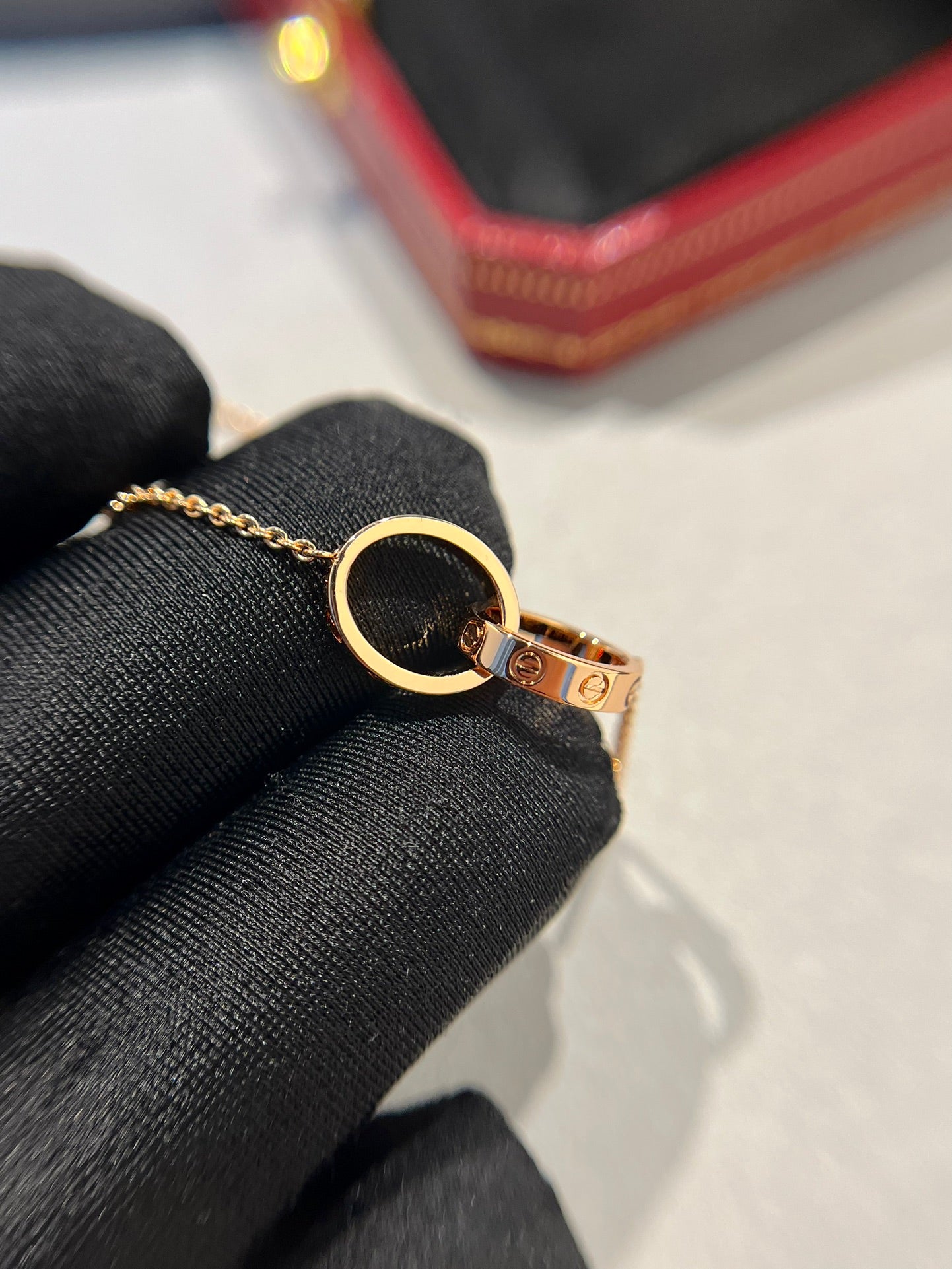 [Love Lucky]LOVE NECKLACE DOUBLE RING PINK GOLD