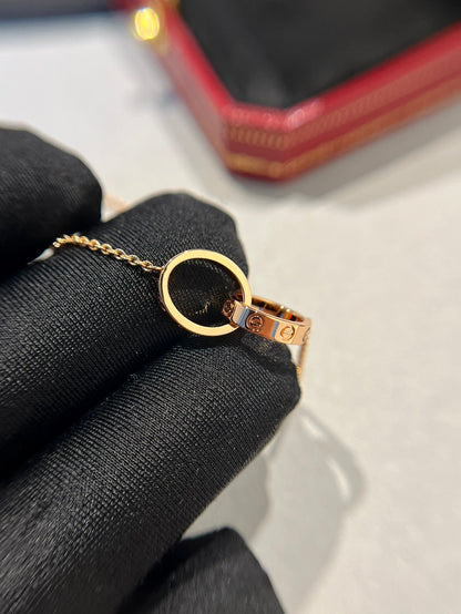 [Love Lucky]LOVE NECKLACE DOUBLE RING PINK GOLD