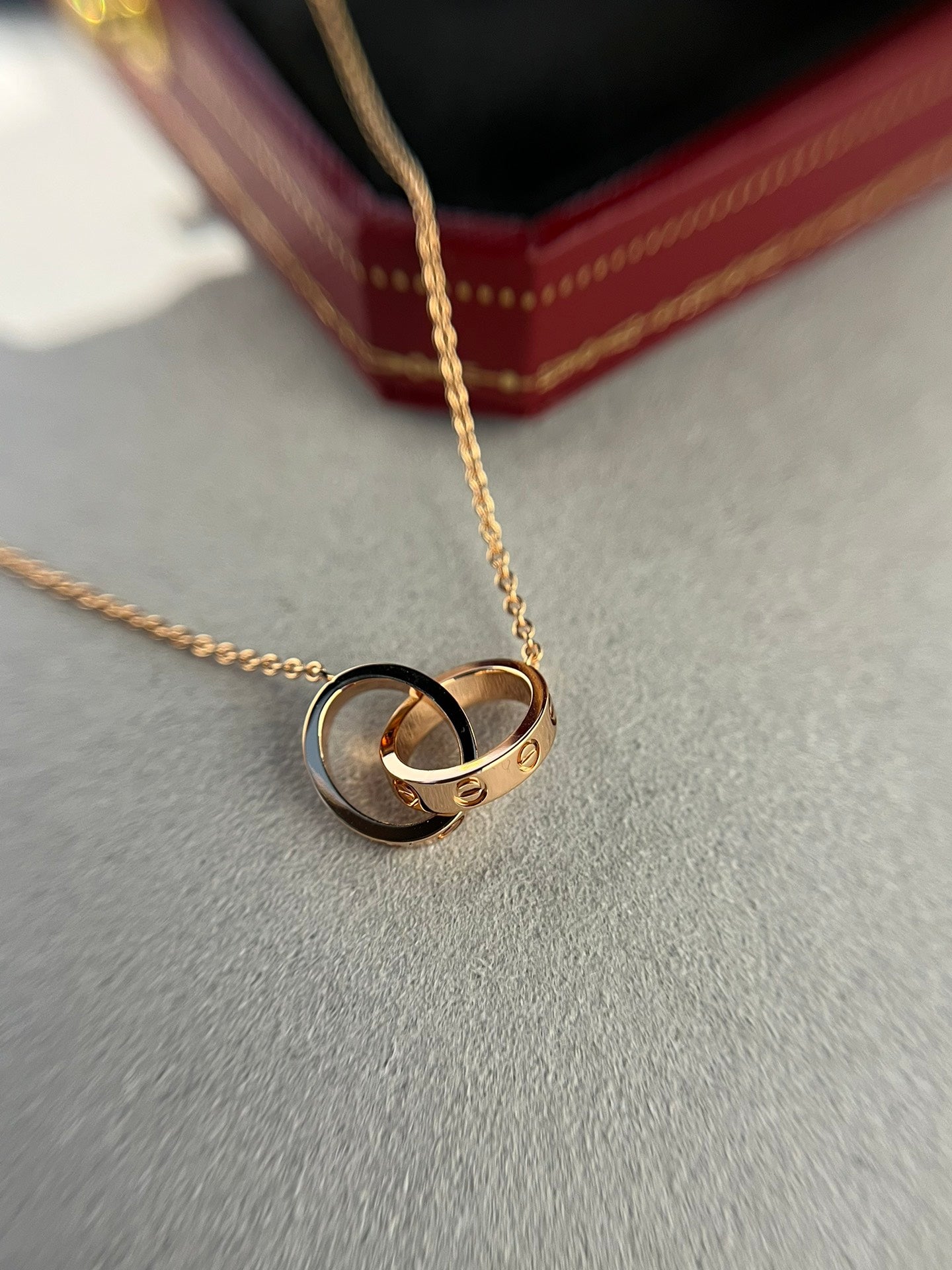 [Love Lucky]LOVE NECKLACE DOUBLE RING PINK GOLD