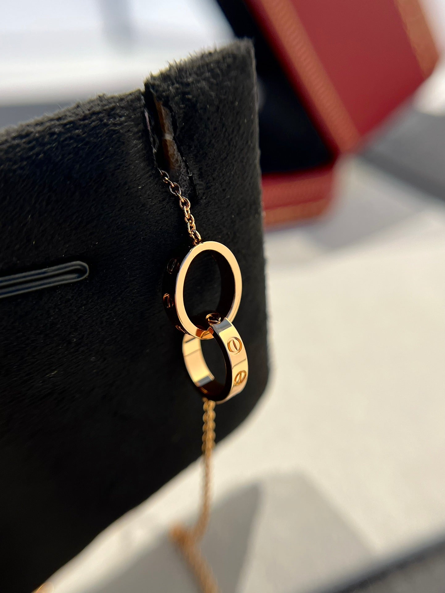[Love Lucky]LOVE NECKLACE DOUBLE RING PINK GOLD