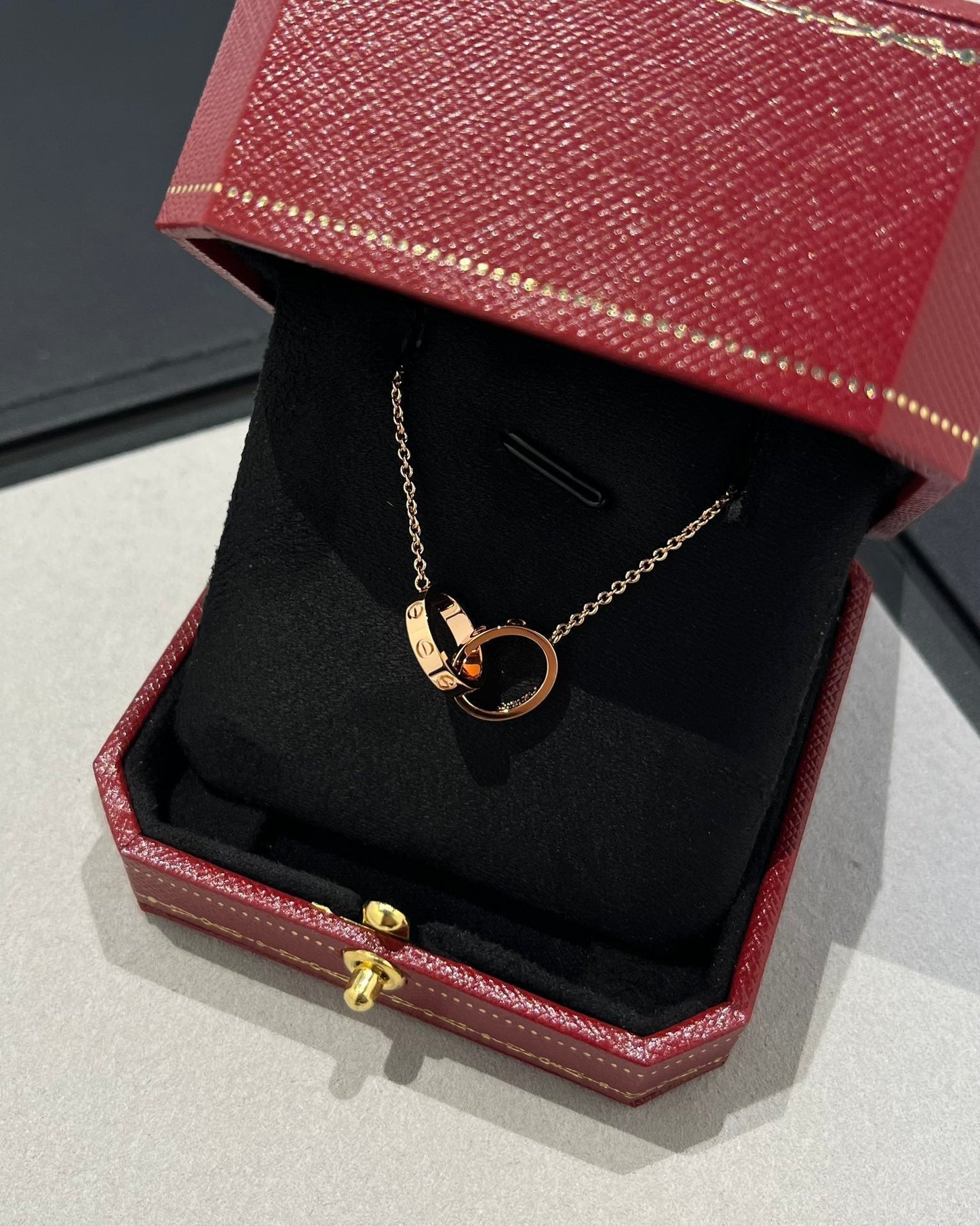 [Love Lucky]LOVE NECKLACE DOUBLE RING PINK GOLD