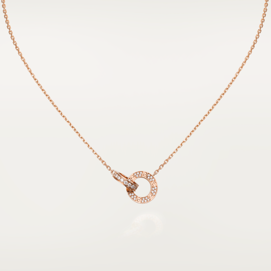 [Love Lucky]LOVE 7.6MM NECKLACE ROSE GOLD AND SILVER  FULL DIAMOND
