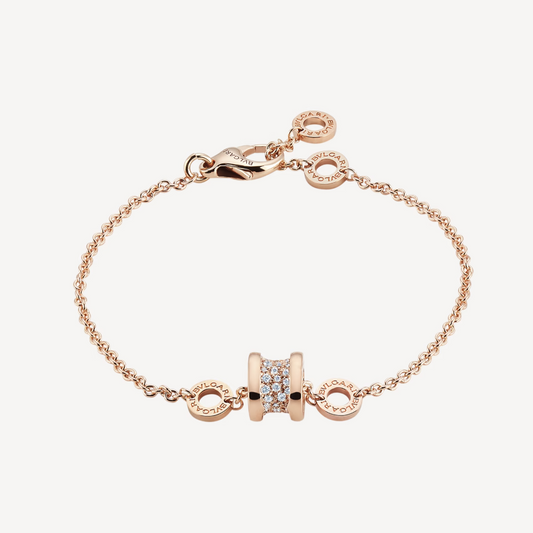 [Love Lucky]ZERO 1 SOFT PINK GOLD WITH PAVED DIAMONDS ON THE SPIRAL BRACELET