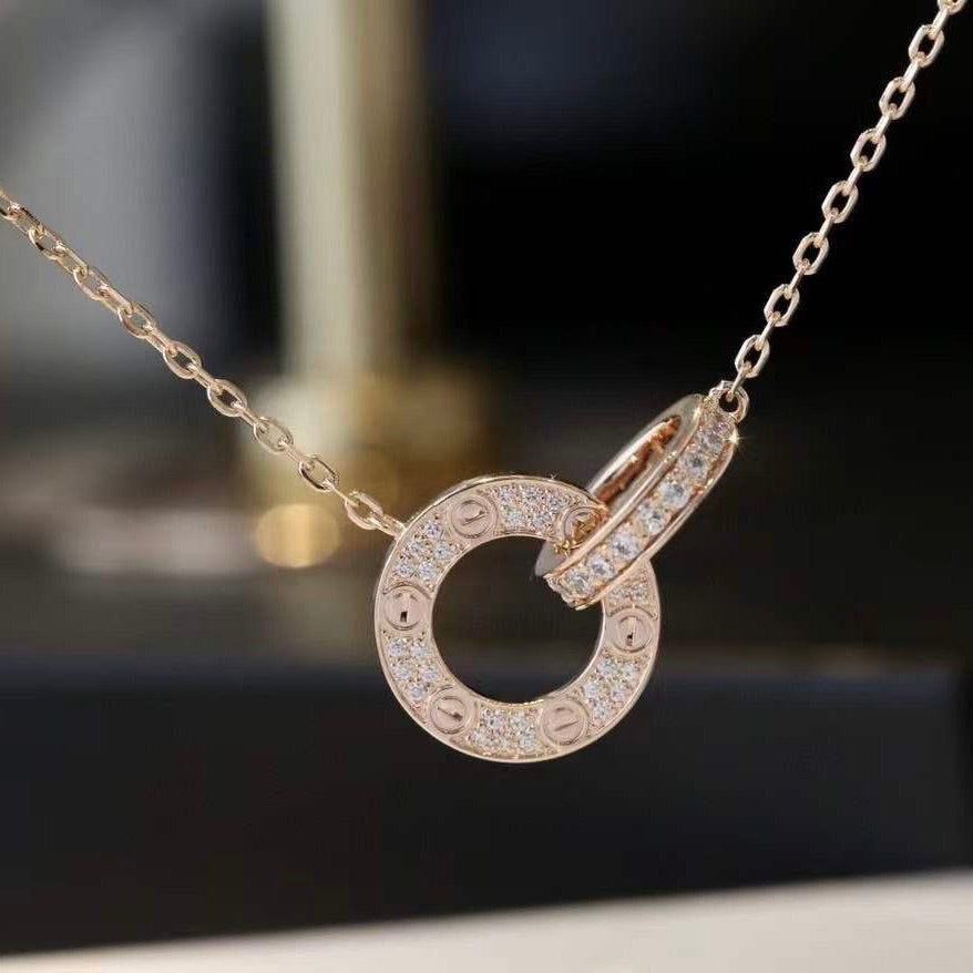 [Love Lucky]LOVE 7.6MM NECKLACE ROSE GOLD AND SILVER  FULL DIAMOND