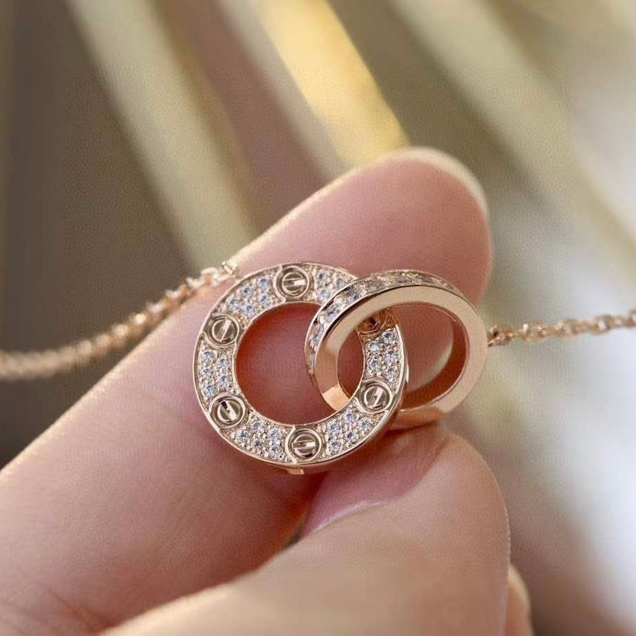 [Love Lucky]LOVE 7.6MM NECKLACE ROSE GOLD AND SILVER  FULL DIAMOND