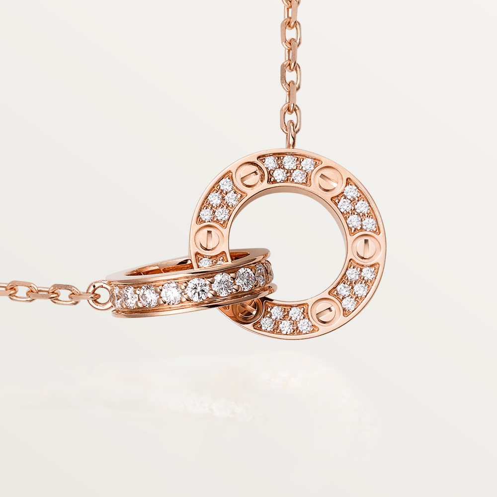 [Love Lucky]LOVE 7.6MM NECKLACE ROSE GOLD AND SILVER  FULL DIAMOND