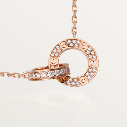 [Love Lucky]LOVE 7.6MM NECKLACE ROSE GOLD AND SILVER  FULL DIAMOND