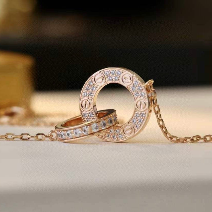 [Love Lucky]LOVE 7.6MM NECKLACE ROSE GOLD AND SILVER  FULL DIAMOND