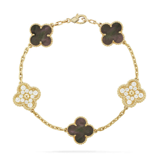 [Love Lucky]CLOVER 5 MOTIF GRAY MOP DIAMOND BRACELET