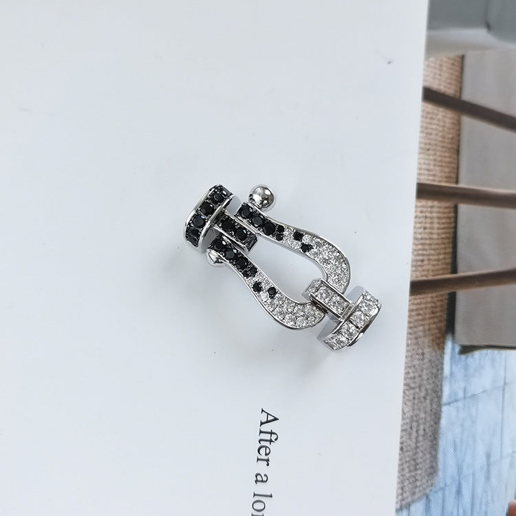 [Love Lucky]FORCE LARGE HORSESHOE BLACK WHITE DIAMOND BRACELET SILVER