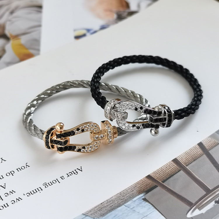 [Love Lucky]FORCE LARGE HORSESHOE BLACK WHITE DIAMOND BRACELET SILVER