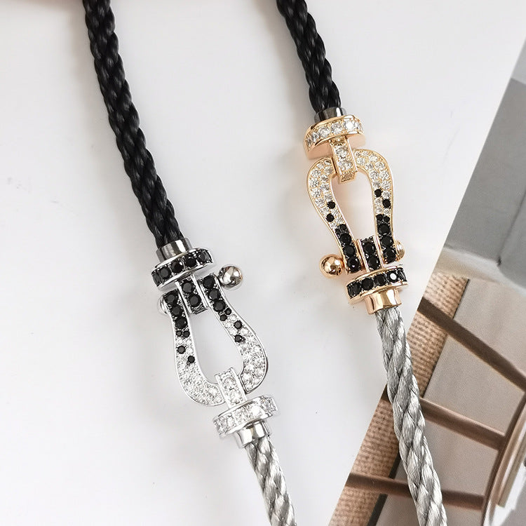 [Love Lucky]FORCE LARGE HORSESHOE BLACK WHITE DIAMOND BRACELET ROSE GOLD