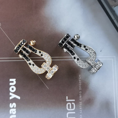 [Love Lucky]FORCE LARGE HORSESHOE BLACK WHITE DIAMOND BRACELET SILVER