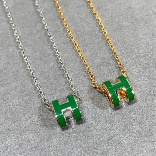 [Love Lucky]POP H GREEN NECKLACE SILVER AND GOLD
