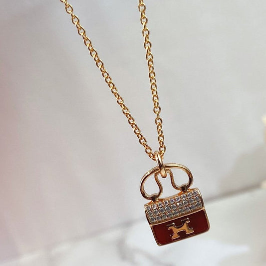[Love Lucky]CONSTANCE RED PEDANT PINK GOLD NECKLACE