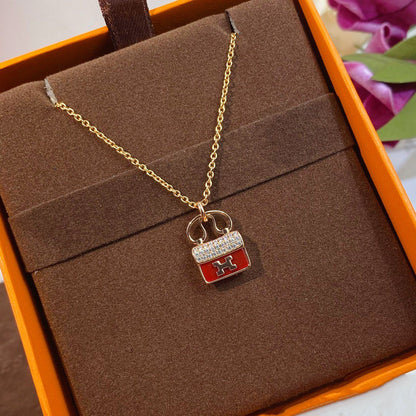 [Love Lucky]CONSTANCE RED PEDANT PINK GOLD NECKLACE