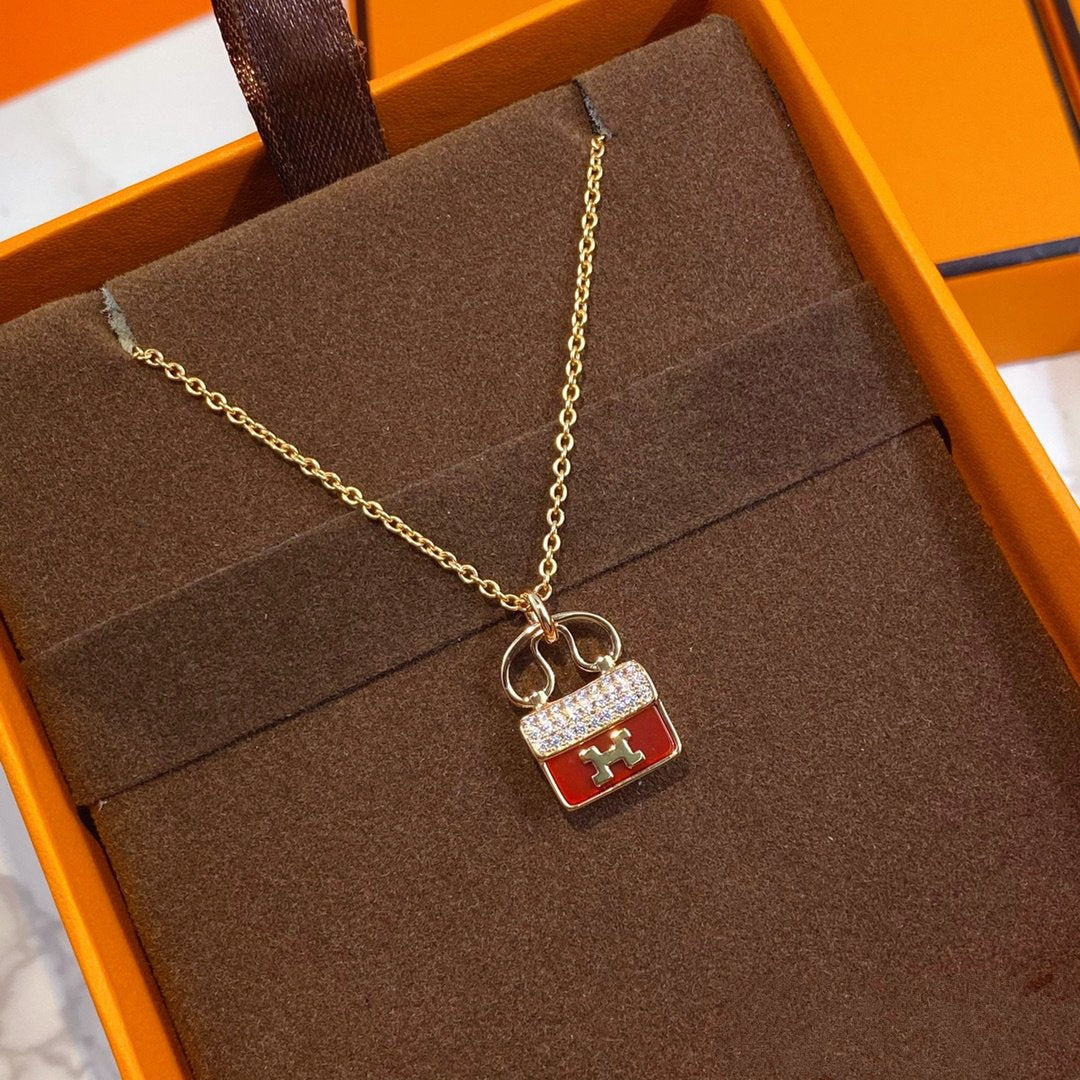 [Love Lucky]CONSTANCE RED PEDANT PINK GOLD NECKLACE