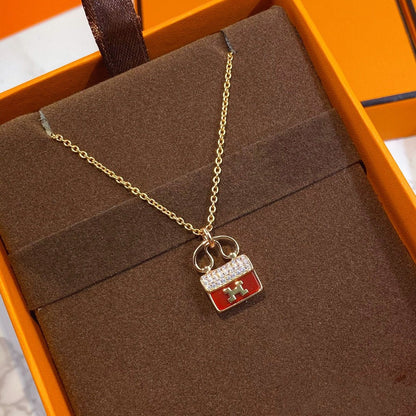 [Love Lucky]CONSTANCE RED PEDANT PINK GOLD NECKLACE